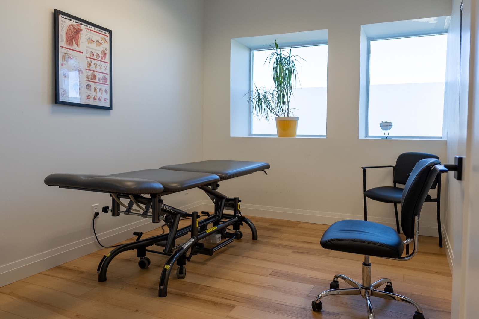 Private treatment room with adjustable plinth and natural light